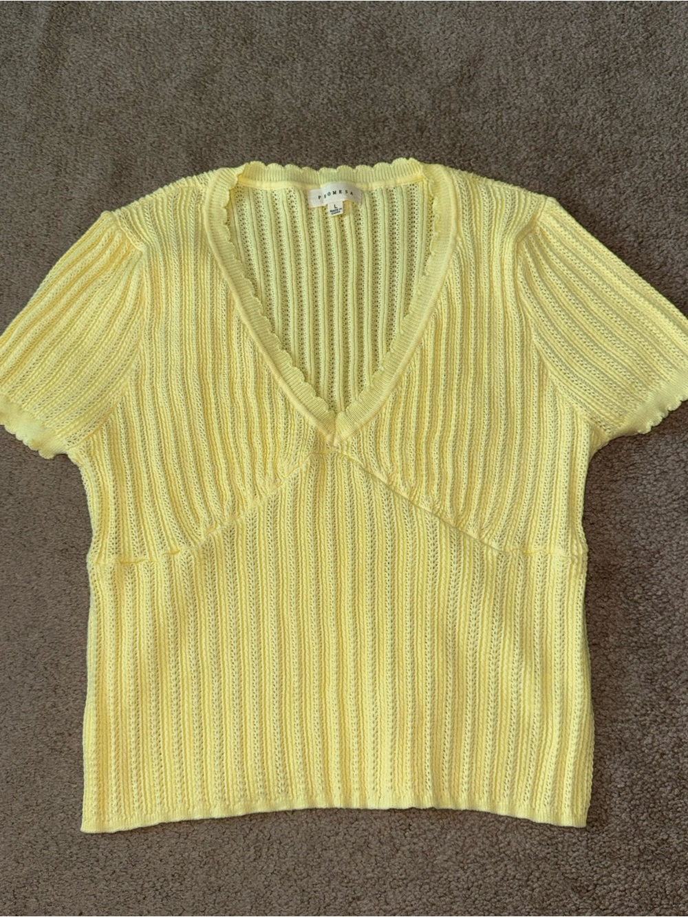 Yellow Knit Short-Sleeve V-Neck Sweater Promesa